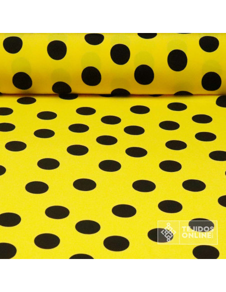Tela de Crespón Amarilla con Lunares Negros - Moda Flamenca Tela de Crespón Amarilla con Lunares Negros - Moda Flamenca