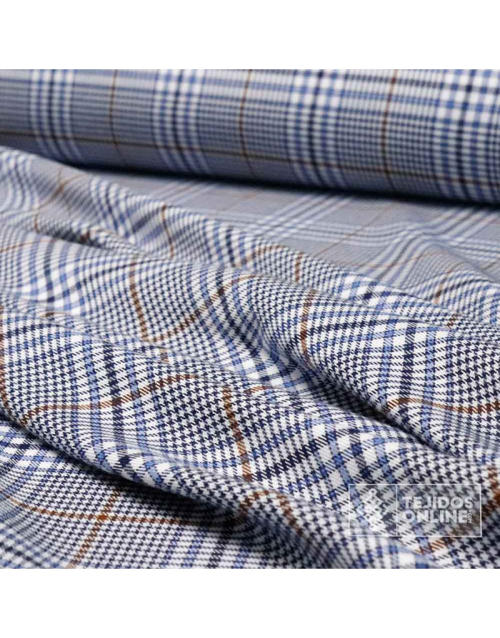 Sarga en Viscosa Príncipe de Gales Azul - Telas de Cuadro