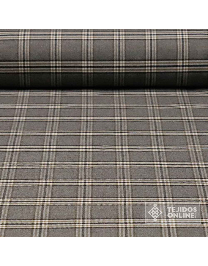 Tela Gris con Cuadros Beige - Telas de Cuadro en Oferta - Imagen 1