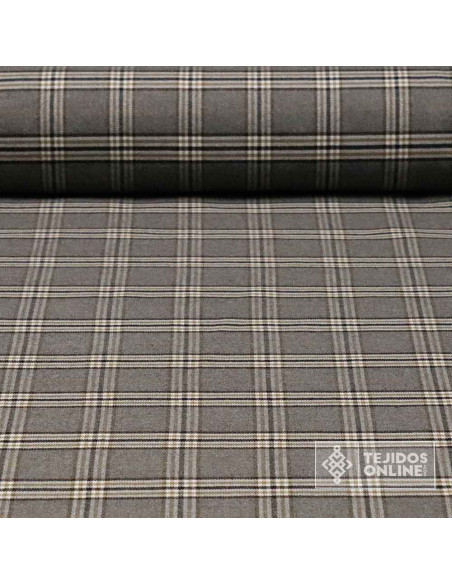 Tela Gris con Cuadros Beige - Telas de Cuadro en Oferta - Imagen 1