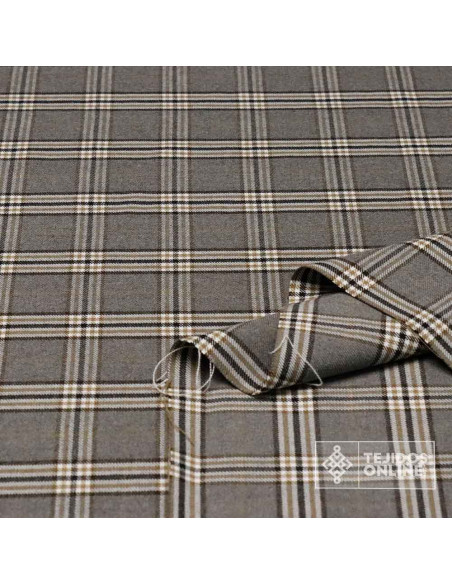 Tela Gris con Cuadros Beige - Telas de Cuadro en Oferta - Imagen 2