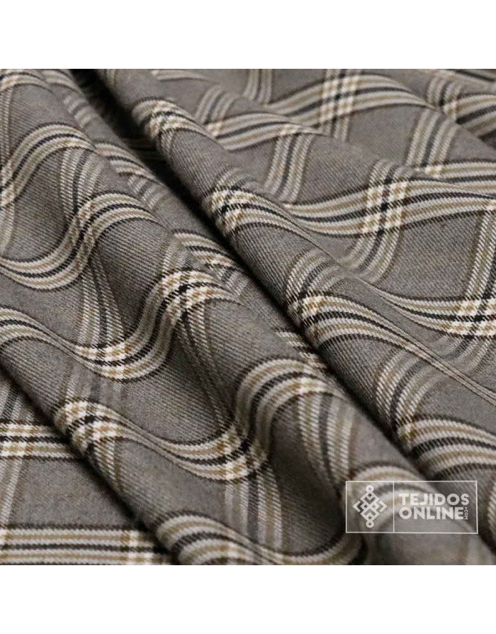 Tela Gris con Cuadros Beige - Telas de Cuadro en Oferta - Imagen 4