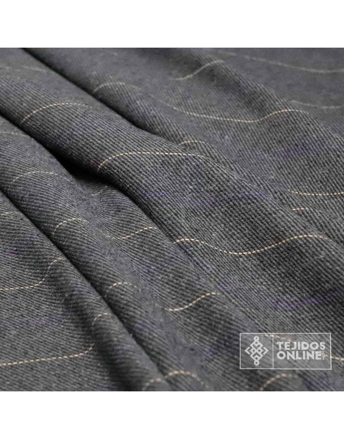 Tela de Paño Gris Fino con Rayas Beige - Telas de Cuadro - Imagen 4