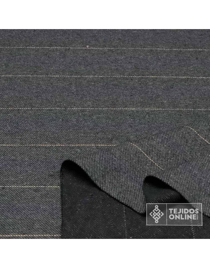 Tela de Paño Gris Fino con Rayas Beige - Telas de Cuadro - Imagen 2