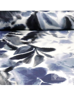 Tela de Punto Fino Flores Índigo - Telas Estampadas de Punto