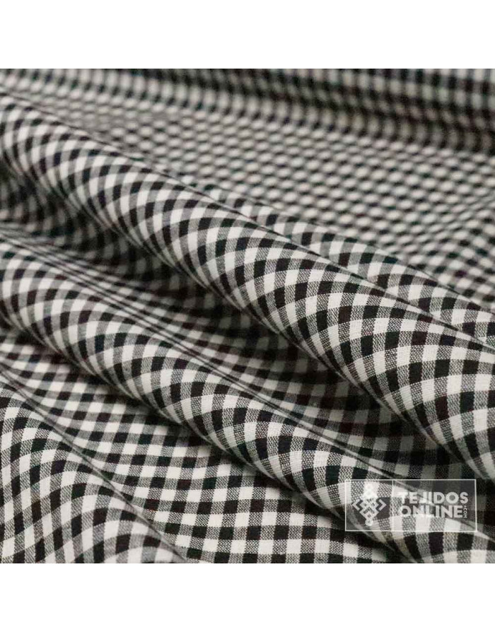 Tela de Vichy Negro en Falso Lino | Telas para Vestir - Imagen 2