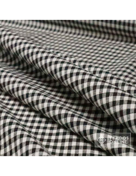 Tela de Vichy Negro en Falso Lino | Telas para Vestir - Imagen 2