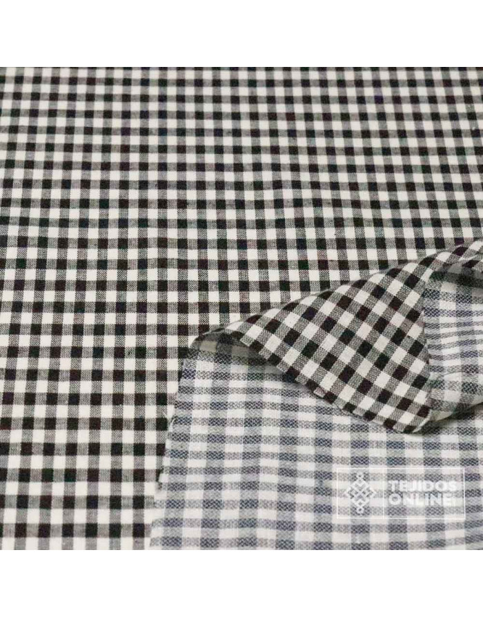 Tela de Vichy Negro en Falso Lino | Telas para Vestir - Imagen 3