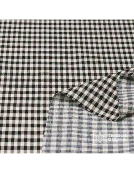Tela de Vichy Negro en Falso Lino | Telas para Vestir - Imagen 3