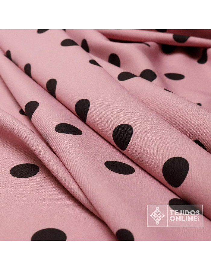 Tela Rosa Nude con Lunares Negros - Telas de Flamenca - Imagen 3