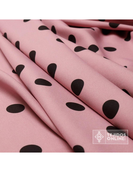 Tela Rosa Nude con Lunares Negros - Telas de Flamenca - Imagen 3