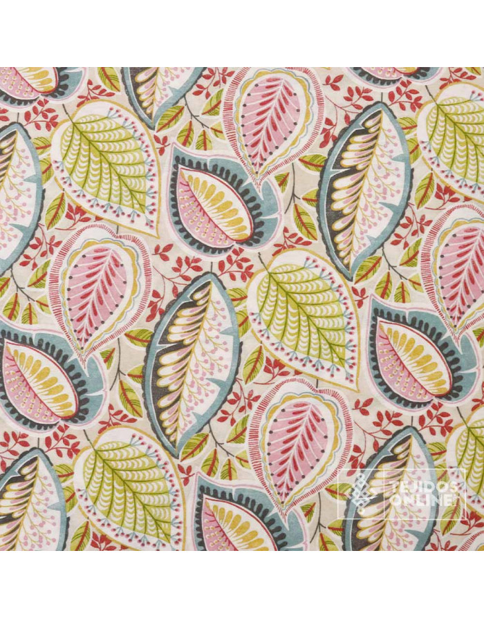 Tela Loneta Estampada de Hojas Vintage - Tela Para Manualidades
