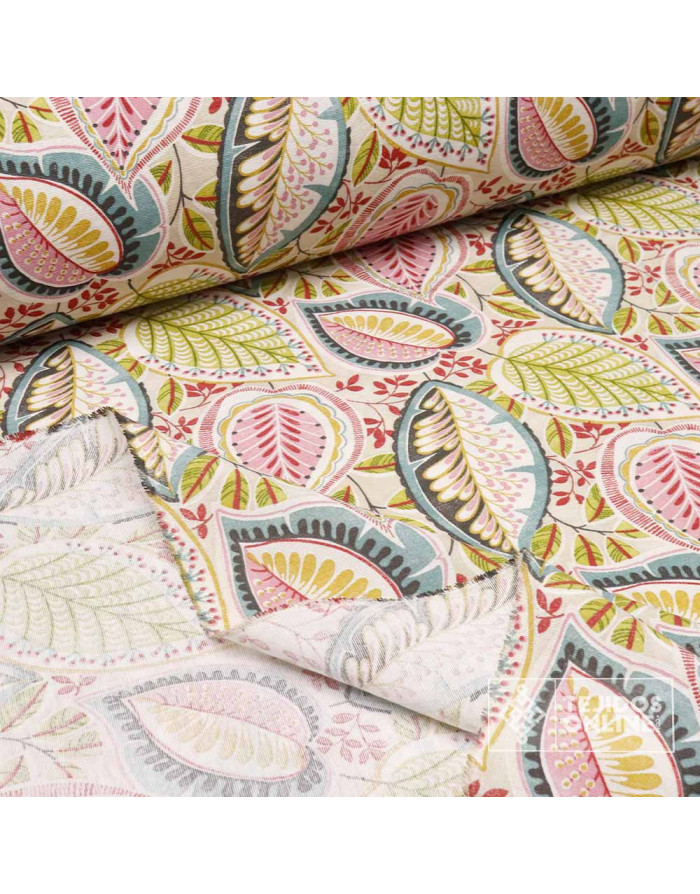 Tela Loneta Estampada de Hojas Vintage - Tela Para Manualidades