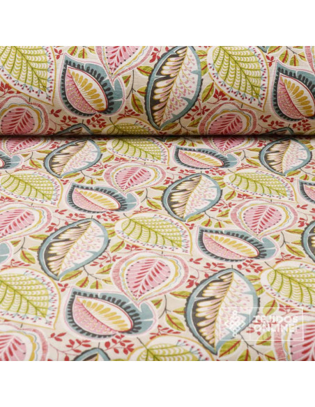 Tela Loneta Estampada de Hojas Vintage - Tela Para Manualidades Tela Loneta Estampada de Hojas Vintage - Tela Para Manualidades