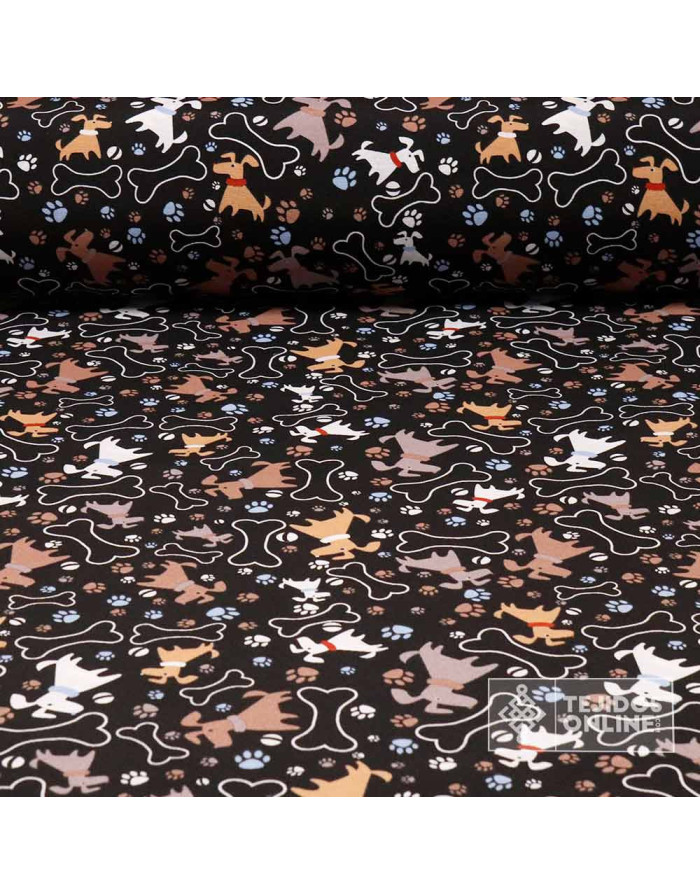 Tela de Perros Blanco con Huesos - Tela Para Cojines y Cortinas