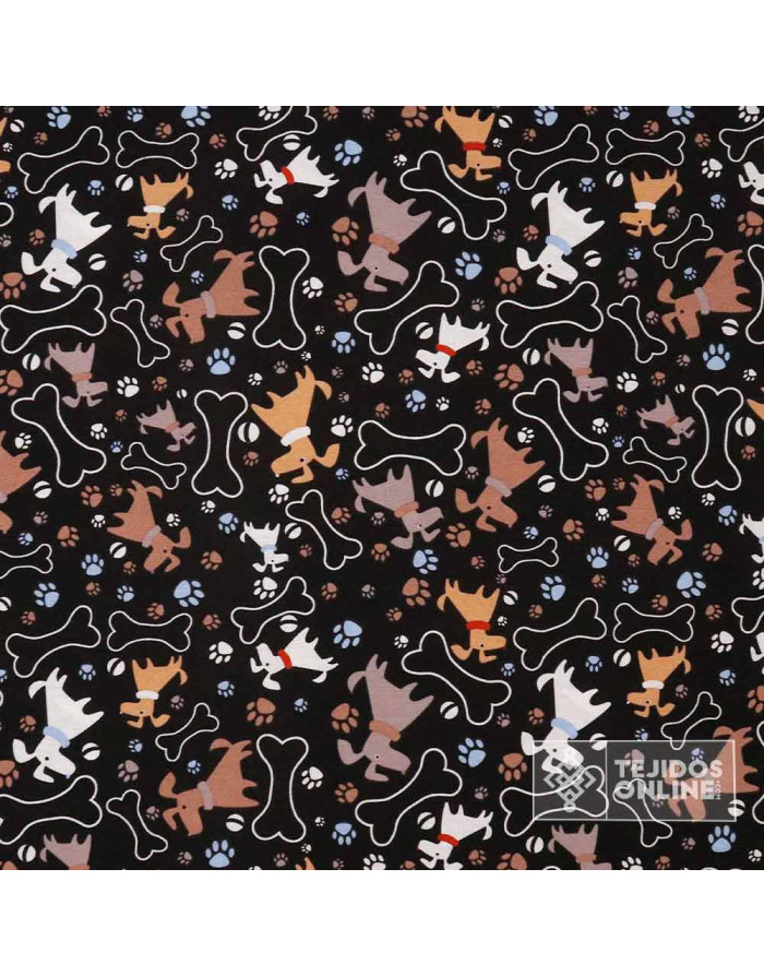 Tela de Perros Blanco con Huesos - Tela Para Cojines y Cortinas