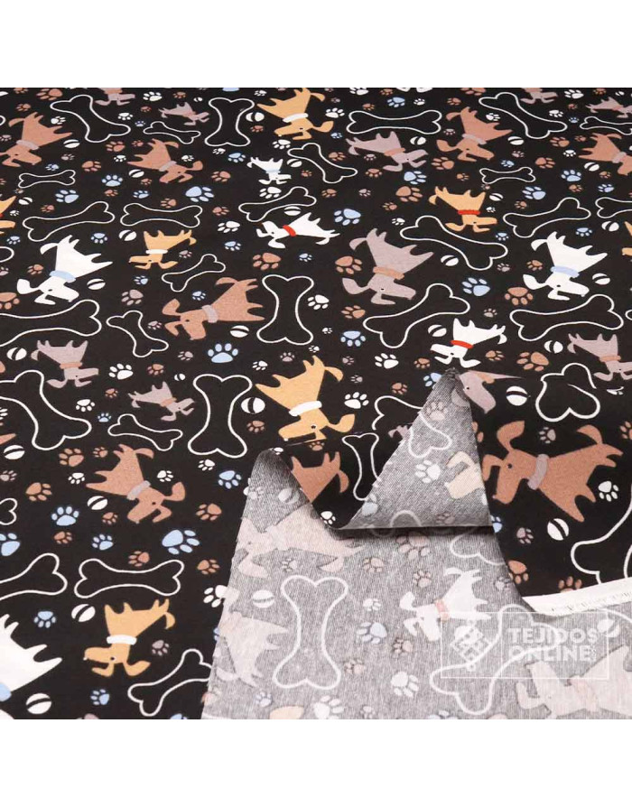 Tela de Perros Blanco con Huesos - Tela Para Cojines y Cortinas