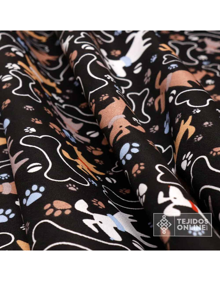 Tela de Perros Blanco con Huesos - Tela Para Cojines y Cortinas