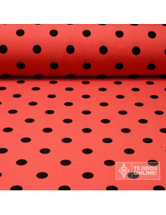 Tela Coral con Lunares Negros