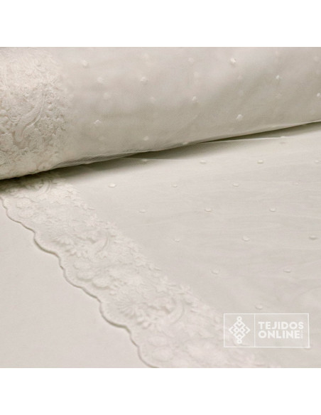 Tul Blanco Bordado con Puntas y Panetes | Telas de Tul