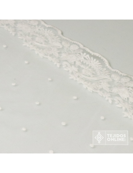 Tul Blanco Bordado con Puntas y Panetes | Telas de Tul