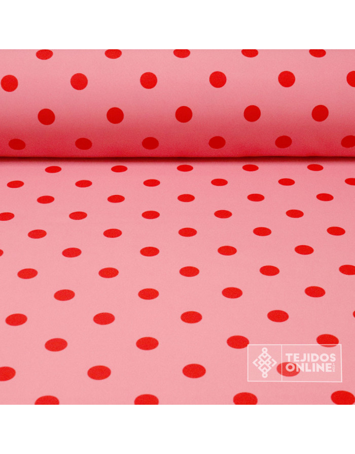 Tela Rosa Chicle con Lunares Rojos - Telas para Trajes de Flamenca