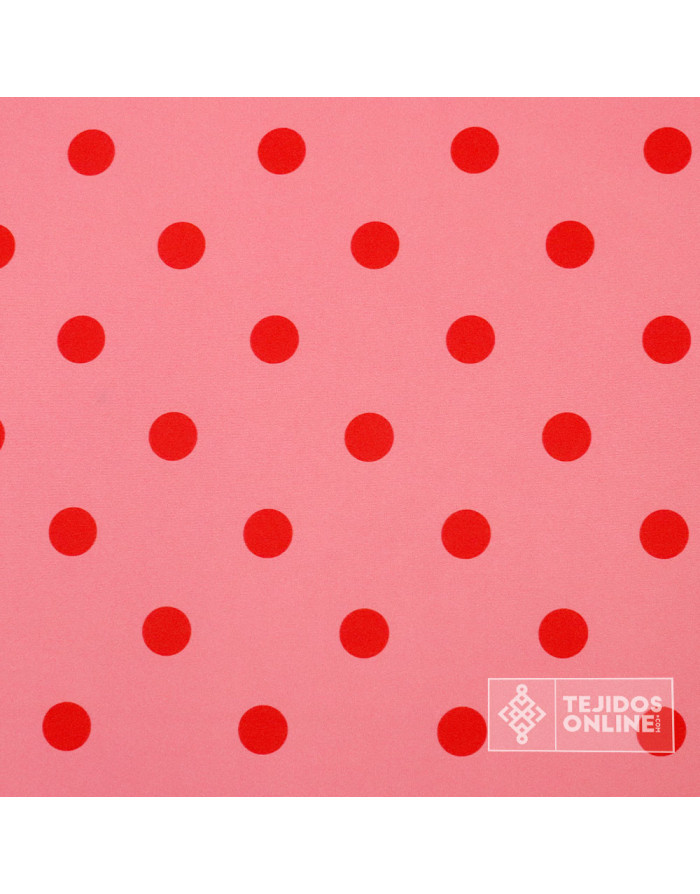 Tela Rosa Chicle con Lunares Rojos - Telas para Trajes de Flamenca