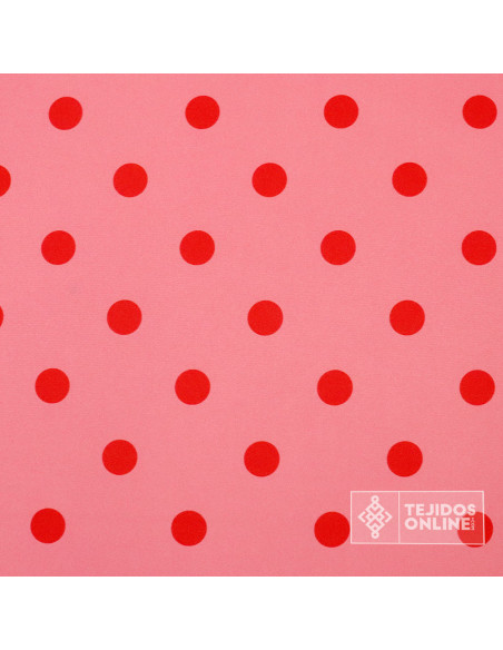 Tela Rosa Chicle con Lunares Rojos - Telas para Trajes de Flamenca Tela Rosa Chicle con Lunares Rojos - Telas para Trajes de Flamenca