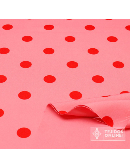 Tela Rosa Chicle con Lunares Rojos - Telas para Trajes de Flamenca Tela Rosa Chicle con Lunares Rojos - Telas para Trajes de Flamenca
