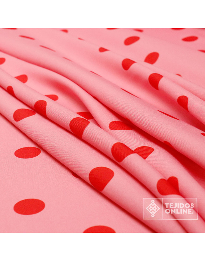 Tela Rosa Chicle con Lunares Rojos - Telas para Trajes de Flamenca