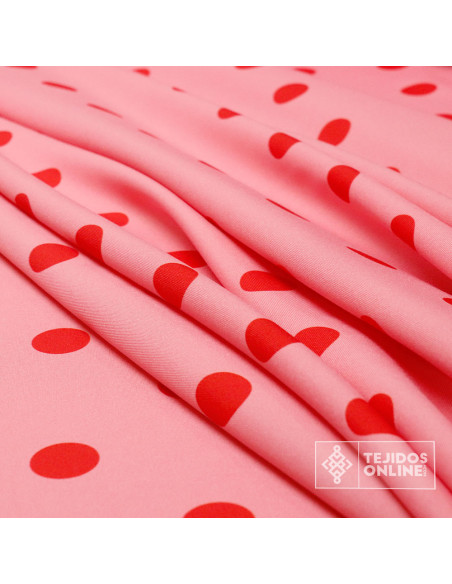 Tela Rosa Chicle con Lunares Rojos - Telas para Trajes de Flamenca Tela Rosa Chicle con Lunares Rojos - Telas para Trajes de Flamenca