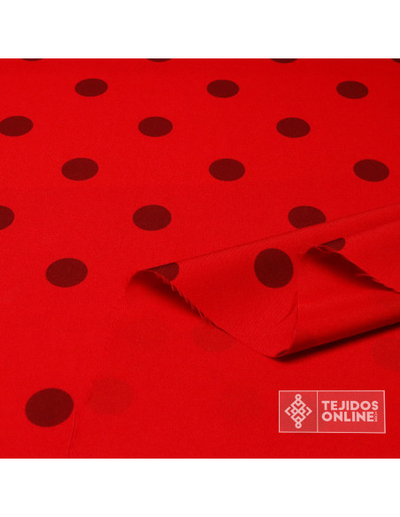 Tela Roja con Lunares Burdeos - Telas  de Flamenca - Imagen 2