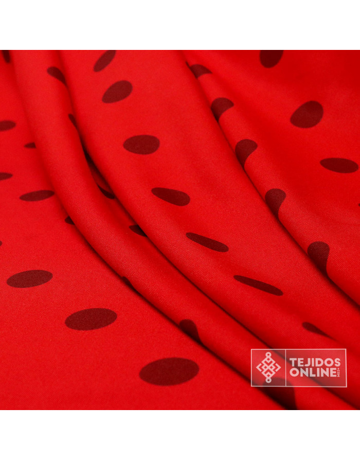 Tela Roja con Lunares Burdeos - Telas  de Flamenca - Imagen 4