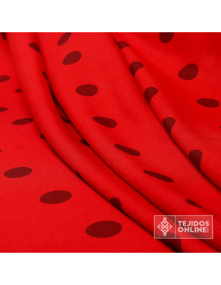 Tela Roja con Lunares Burdeos - Telas  de Flamenca - Imagen 4