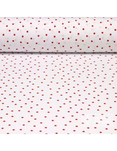Tela Blanca con Lunares Rojo Lenteja - Telas  de Flamenca - Imagen 1