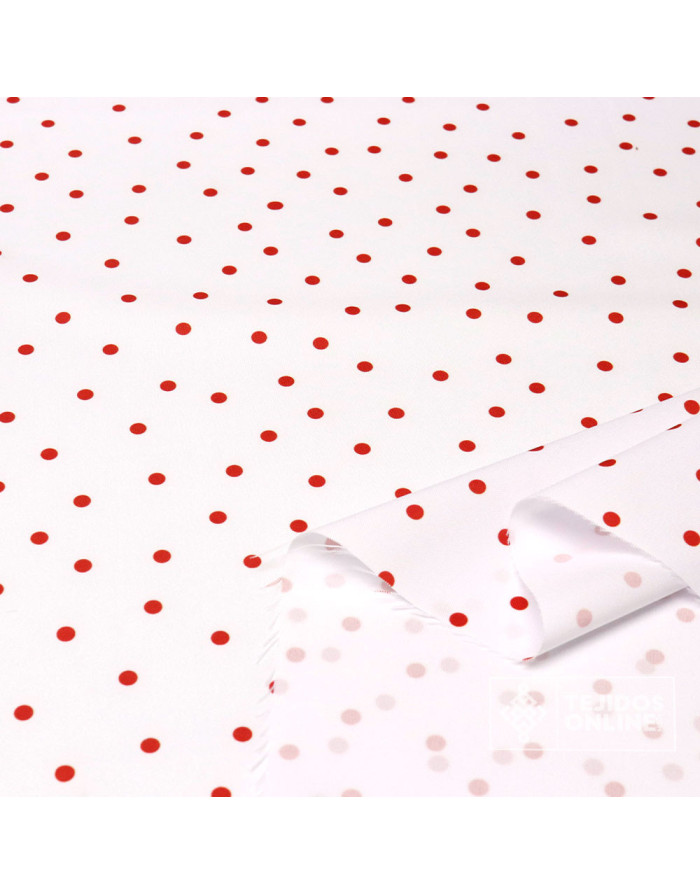 Tela Blanca con Lunares Rojo Lenteja - Telas  de Flamenca - Imagen 2