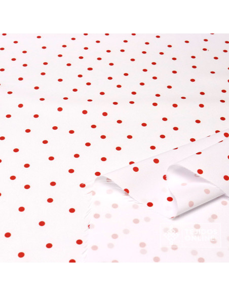 Tela Blanca con Lunares Rojo Lenteja - Telas  de Flamenca - Imagen 2