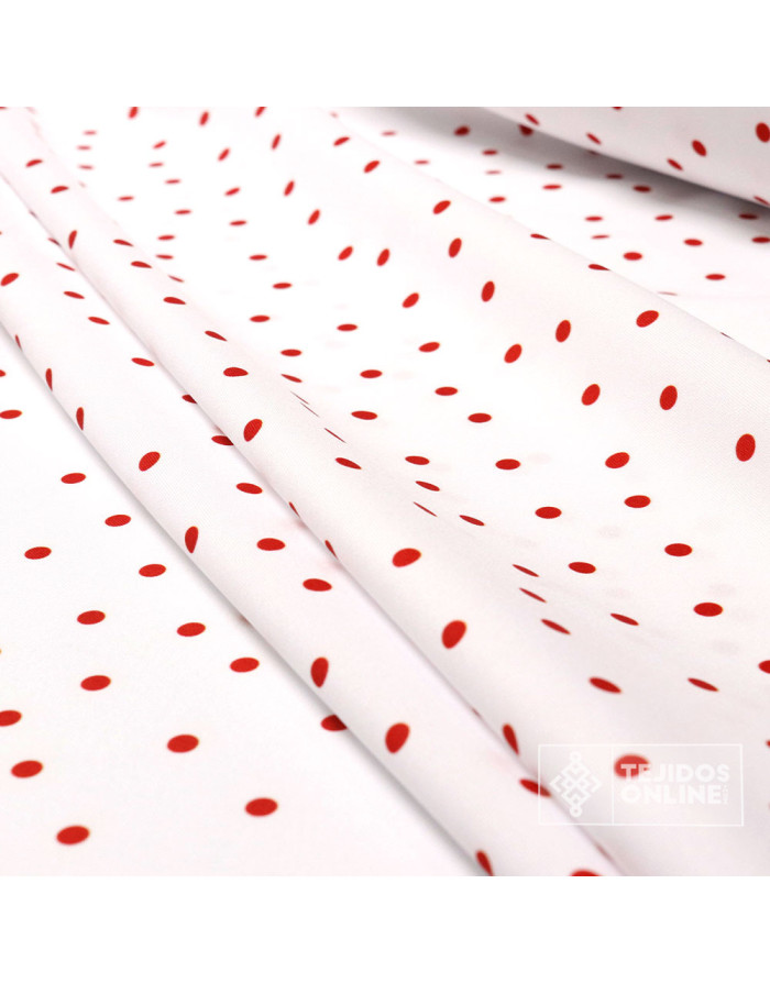 Tela Blanca con Lunares Rojo Lenteja - Telas  de Flamenca - Imagen 4