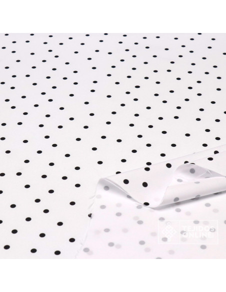 Tela Blanca con Lunares Negros Lenteja - Telas  de Flamenca - Imagen 2