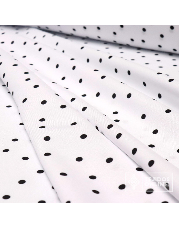 Tela Blanca con Lunares Negros Lenteja - Telas  de Flamenca - Imagen 4
