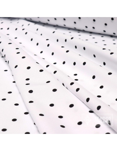 Tela Blanca con Lunares Negros Lenteja - Telas  de Flamenca - Imagen 4