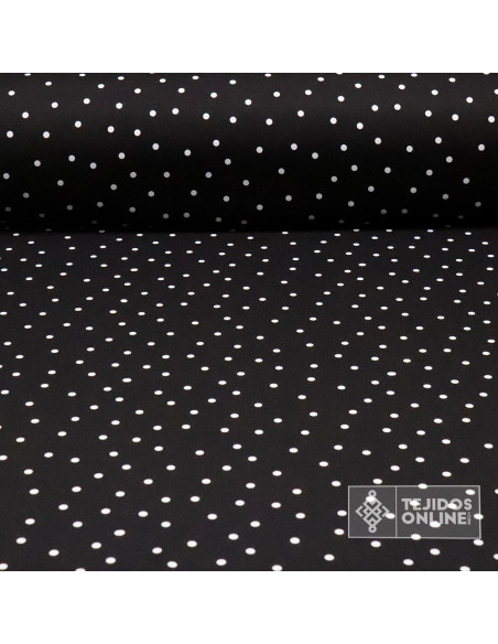 Tela Negra con Lunares Blancos Lenteja - Telas  de Flamenca - Imagen 1