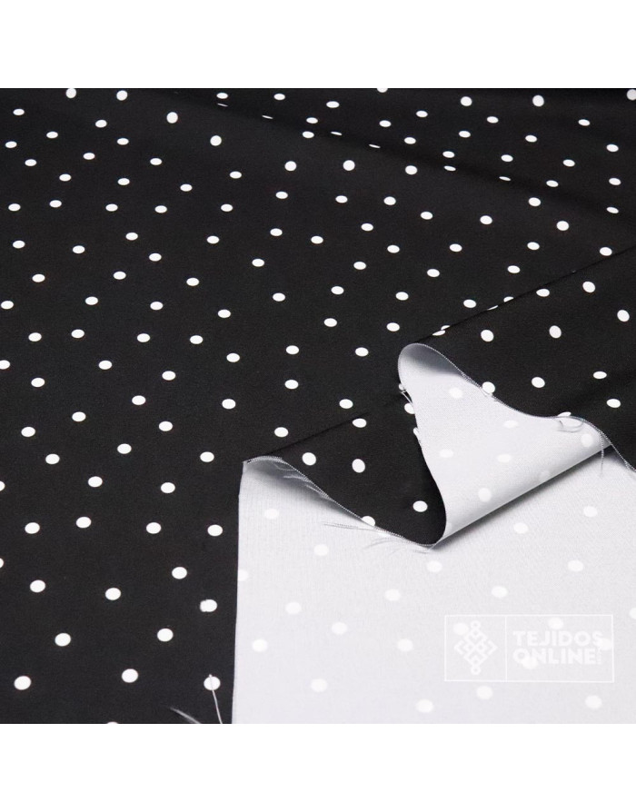 Tela Negra con Lunares Blancos Lenteja - Telas  de Flamenca - Imagen 2