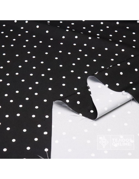 Tela Negra con Lunares Blancos Lenteja - Telas  de Flamenca - Imagen 2
