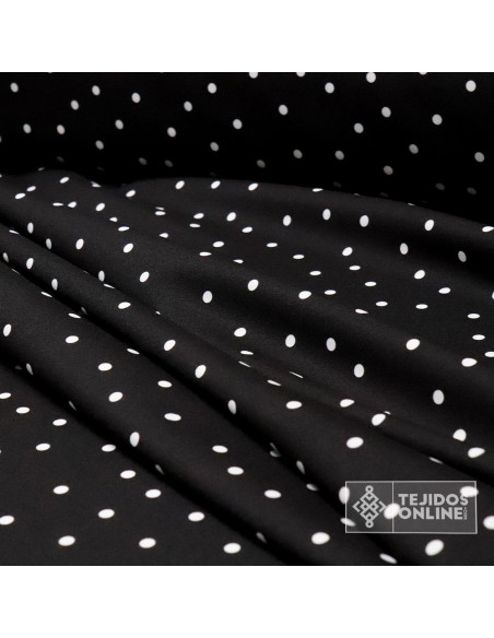 Tela Negra con Lunares Blancos Lenteja - Telas  de Flamenca - Imagen 4
