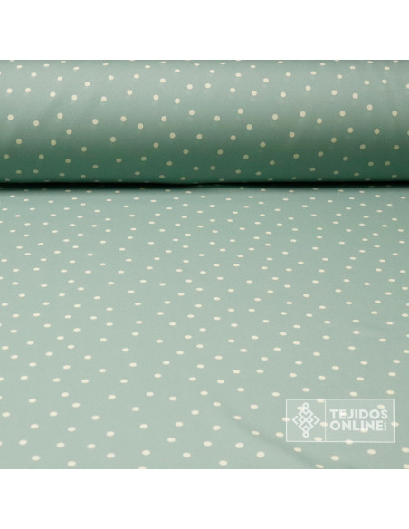 Tela Verde Pastel con Lunares Beige Lenteja - Telas  de Flamenca - Imagen 1