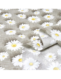 Tela Estampada Margarita Fondo Beige - Tela Para Cortinas 2