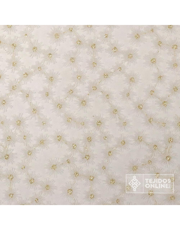 Tul Bordado Margarita Lurex Dorado - Tienda de Telas