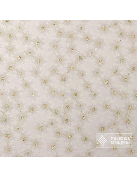 Tul Bordado Margarita Lurex Dorado - Tienda de Telas