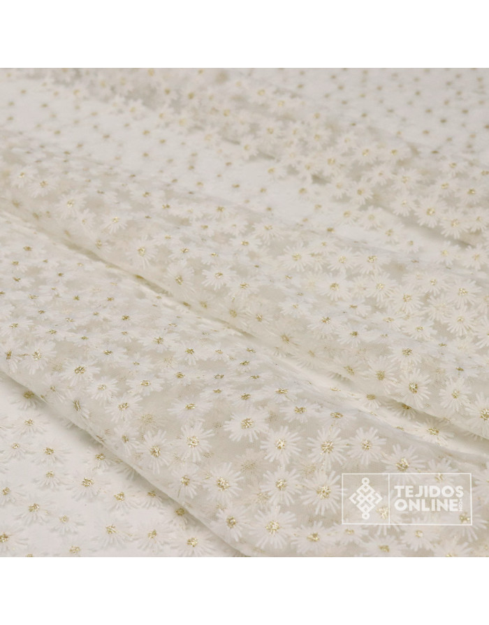 Tul Bordado Margarita Lurex Dorado - Tienda de Telas